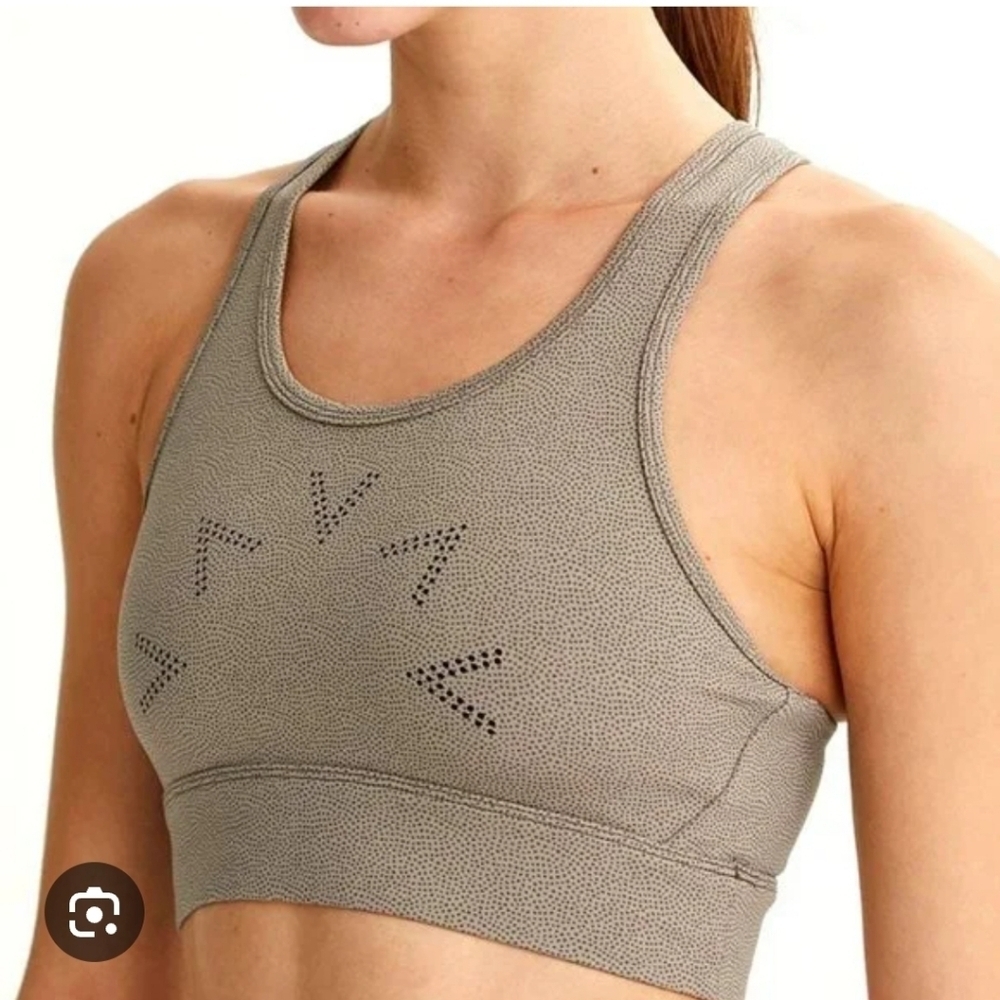 Varley Berkeley Racerback Sports Bra Spotted Tan Taupe Black Spellout Size XS